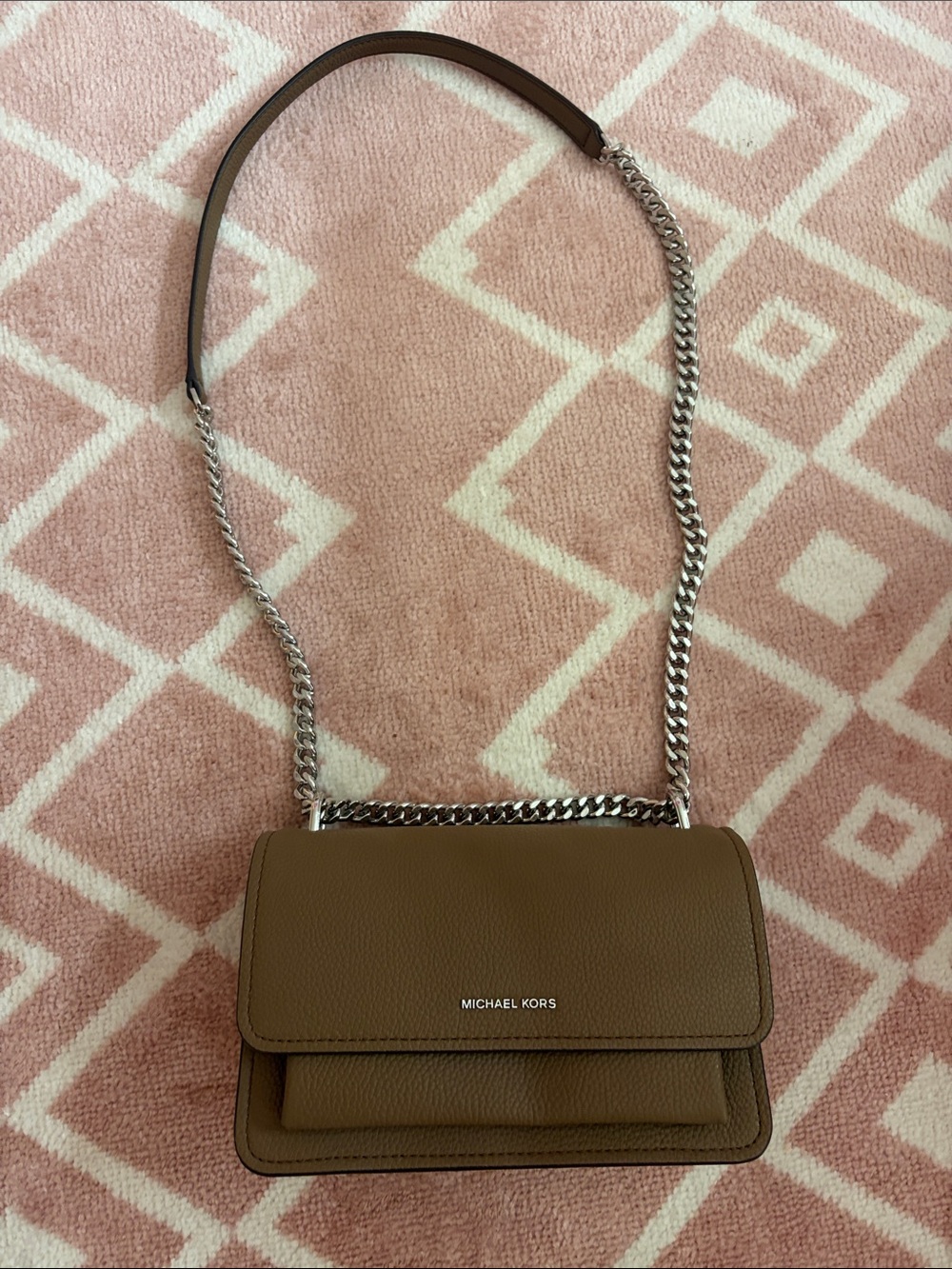 Michael Kors Taupe Leather Chain-Strap Crossbody Bag